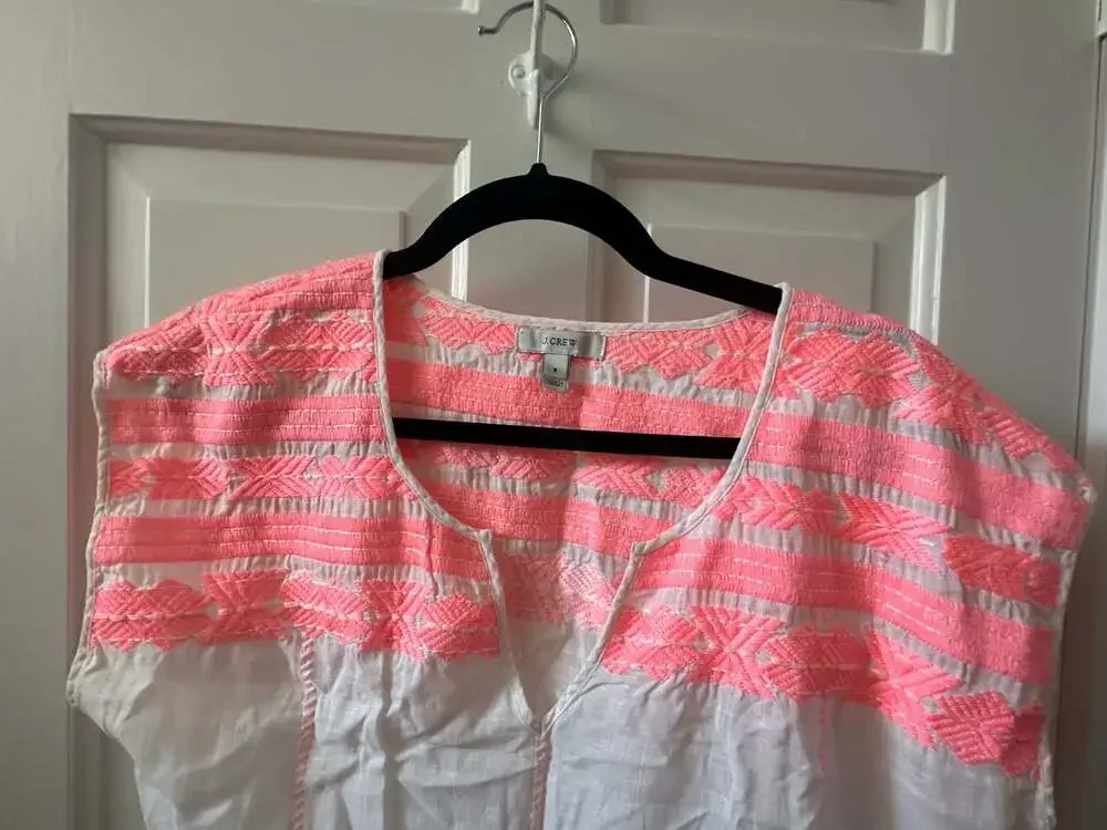 J. Crew Embroidered Pink Boho Tunic Swim Cover Up